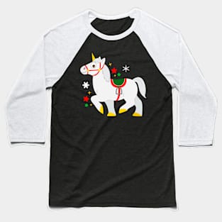 Unicorn Dressed for Christmas in the Snow Baseball T-Shirt